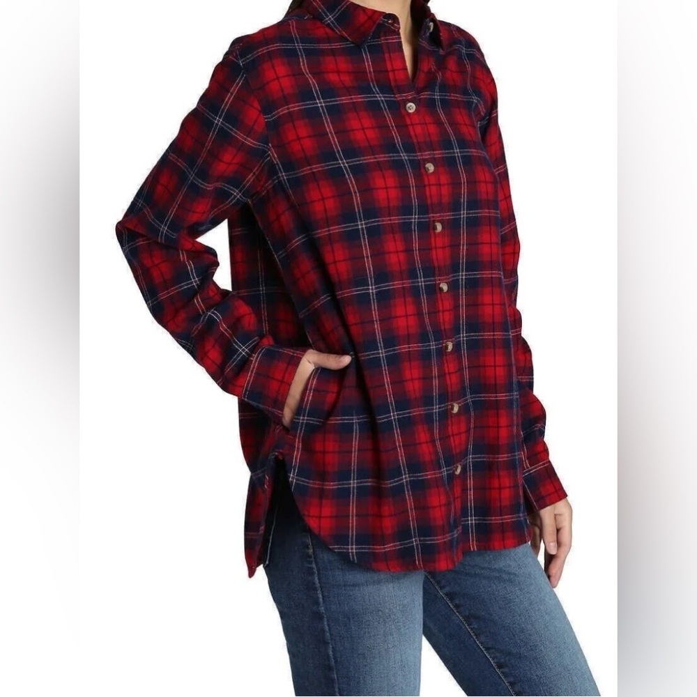 Jachs Girlfriend Fall flannel cozy shacket button up pockets L